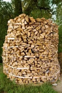 Big round stack of wood Stock Photos