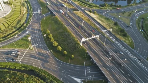 Big Roundabout under a highway in the Netherlands Stock Footage 113215340