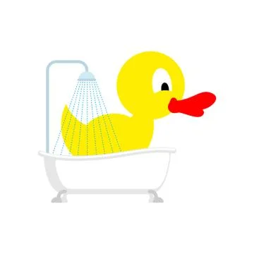 Big rubber duck in bath. Vector illustration Stock Illustration