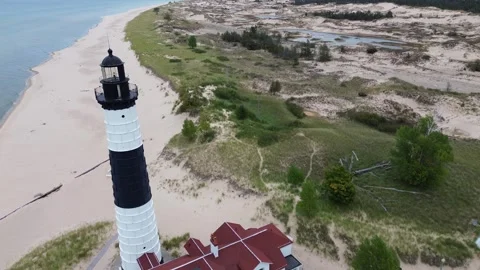 Big Sable Point Lighthouse on Lake Michigan Stock Footage 260650326