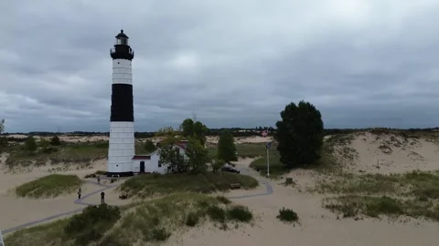 Big Sable Point Lighthouse on Lake Michigan Stock Footage 260650328