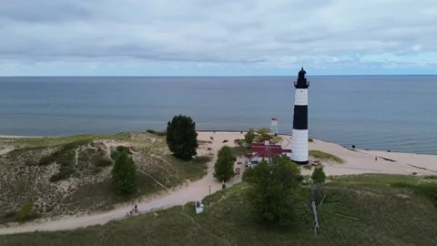 Big Sable Point Lighthouse on Lake Michigan Stock Footage 260656282