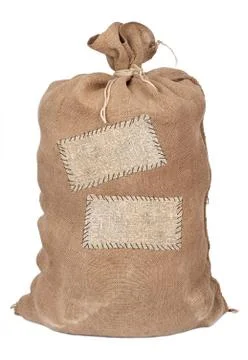 Big sack with labels Stock Photos