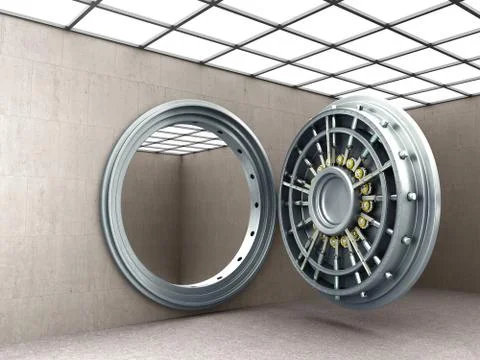Big safe door with empty ingots High resolution 3D image Illustrazione stock