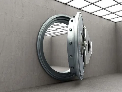 Big safe door with empty ingots High resolution 3D image Illustrazione stock