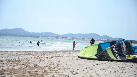 Big sail on sandy beach Stock Footage 128351719