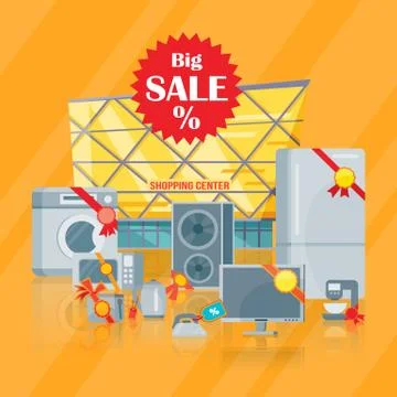Big sale in Electronics Store Vector Flat Concept Illustrazione stock