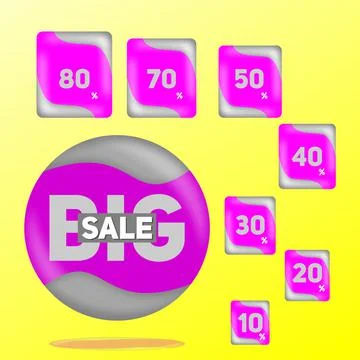 Big sale icon 3D with vector discount persent element purple. Stock Illustration