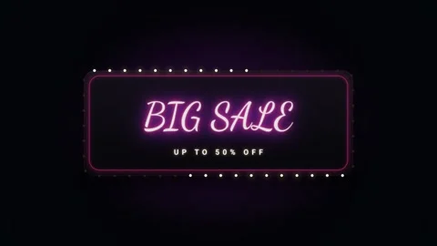 Big Sale Loop Animated Neon Billboard Up To 50 Percent Off Video stock 340255866