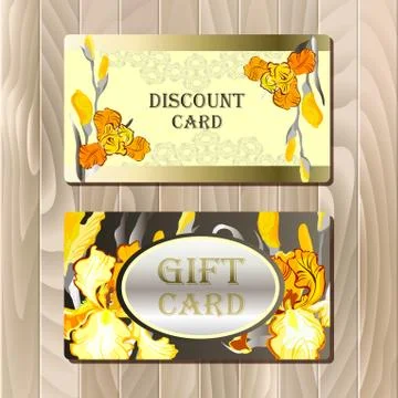 Big sale printable card template with iris flowers Stockillustratie