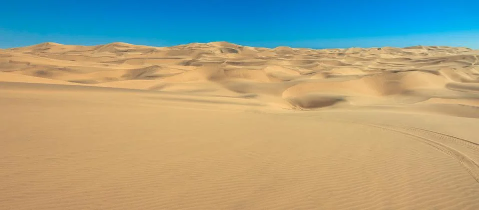Big sand dunes panorama. Desert and coastal beach sand landscape scenery Stock Photos
