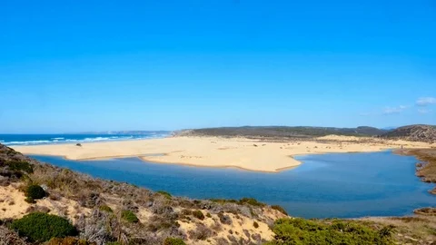 Big sandy beach, Praia da Bordeira, Portugal Stock Footage 87327227