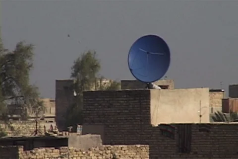 Big satellite dish atop flat roof. Stock Footage 86753771