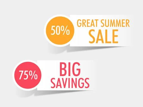 Big saving 75% and Great summer sale 50 present tag, sticker and label. Stock Illustration
