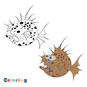 Big scary fish. Vector coloring on the theme of fishing on a white isolated b Stock Illustration