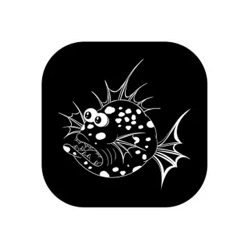 Big scary spotted fish. Vector illustration in the form of a round black and  Stock Illustration