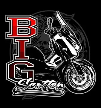 Big scooter side view black and white Stock Illustration