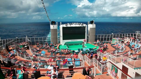 Big screen TV on the deck of the cruise ship Stock Footage 36641355