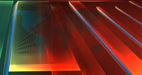 Big screen with world map in perspective concept series Illustrazione stock