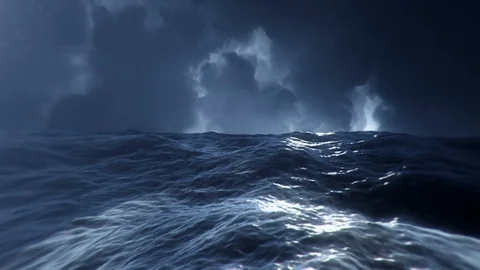 Big Sea Storm and Lightning Storm in the Middle of the Sea Stock Footage