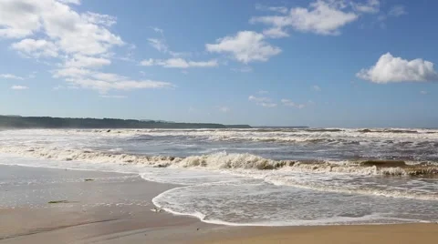 Big sea waves hitting the beach after a storm. Sea of Japan, Russia. Stock Footage 53176324