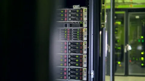 Big server racks at modern data center. Internet technology concept. 4K. Video stock 80146736