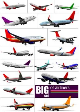 Big set 0f  Airliners. Vector illustration Stock Illustration