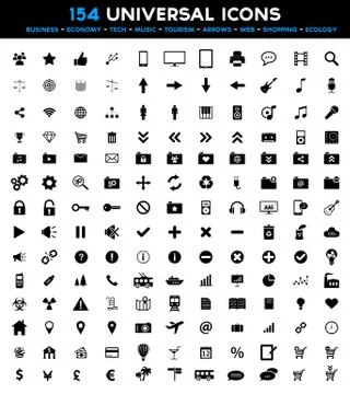Big set of 154 universal black flat icons - business, technology, media and more Stockillustratie
