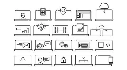 Big set of 20 laptop computer vector icons. Stock Illustration