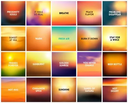 BIG set of 20 square blurred nature golden orange yellow red backgrounds. With Stock-Illustration