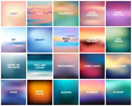 BIG set of 20 square blurred nature backgrounds. With various quotes Stock Illustration