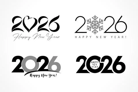 Big set of 2026 logo text design with heart snow and simple symbols Stock Illustration
