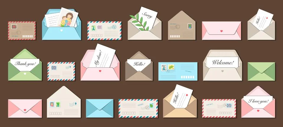 Big set of 21 various envelopes Stock Illustration