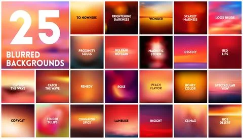 BIG set of 25 square blurred nature dark red backgrounds. With various quotes Stock Illustration