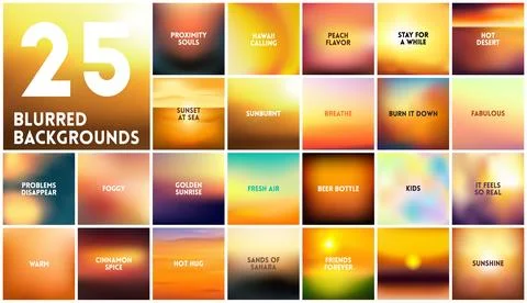 BIG set of 25 square blurred nature dark orange yellow backgrounds. With various Stock Illustration