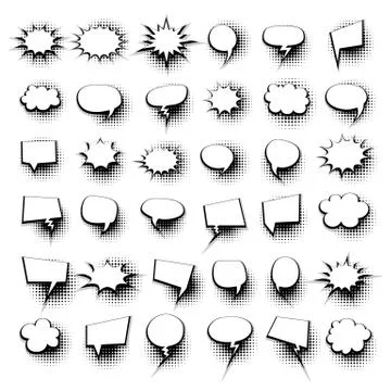 Big set 36 hand drawn comic speech bubbles Stock Illustration