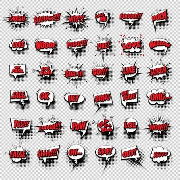 Big set 36 hand drawn effects comic speech bubbles Stock Illustration