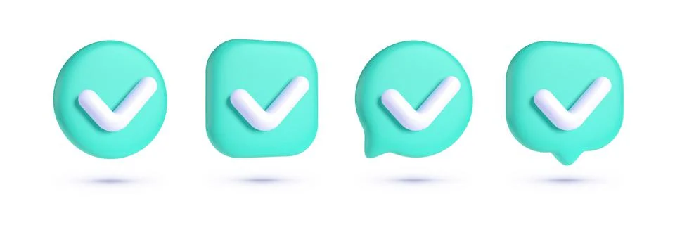 Big set 3d check mark for web design. Modern 3d graphic. Realistic button Stock Illustration