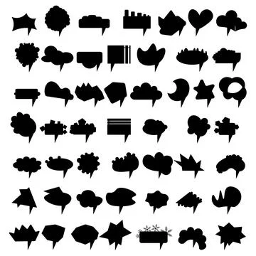 Big set of 50 black vector comic speech bubbles. Isolated colorful banner, empty Stock Illustration