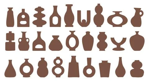 Big set of abstract vase silhouettes in brown. Various modern, geometric po.. Stock Illustration