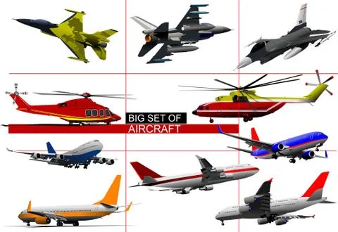 Big set of aircraft. Vector illustration Stock Illustration