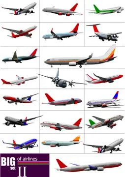 Big set of  Airliners. Vector illustration Stock Illustration