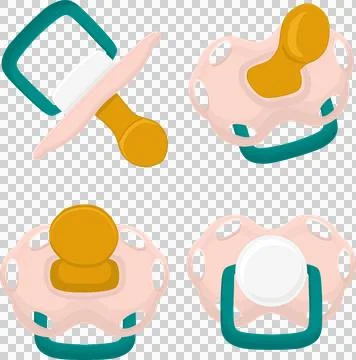 Big set baby pacifiers, dummy with rubber nipple Stock Illustration