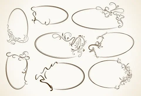 Big set, beautiful collection of oval frames. Vector illustration. Stock-Illustration