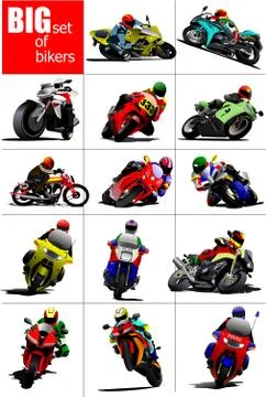 Big set of Bikers on the road. Vector illustration Stock Illustration