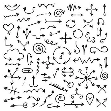 Big set of black hand drawn arrows Stock Illustration