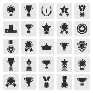 Big set of black vector award success and victory icons Stock Illustration