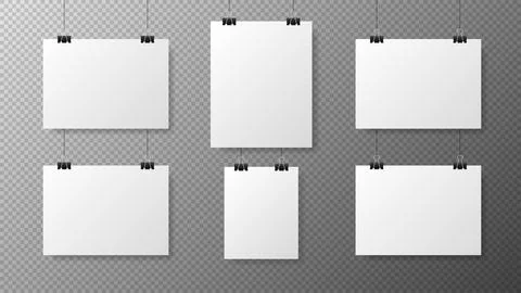 Big set blank white poster template on transparent with gradient background.  Stock Illustration