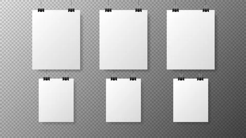 Big set blank white poster template on transparent with gradient background.  Stock Illustration