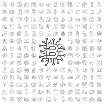 Big set with blockchain and cryptomoney icons. Editable Stroke Stock Illustration